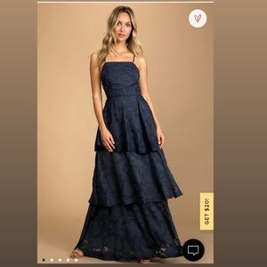 Lulu’s Loving Celebration Navy Blue Lace-Up Tiered Maxi Dress